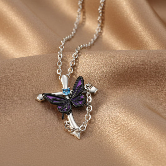Cross Butterfly Pendant Necklace | S925 Sterling Silver