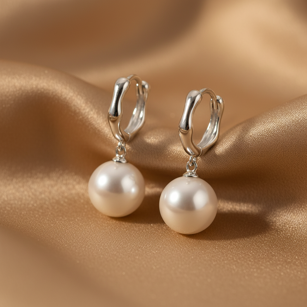 Pearl Drop Hoop Earrings | S925 Sterling Silver Pearl Drop