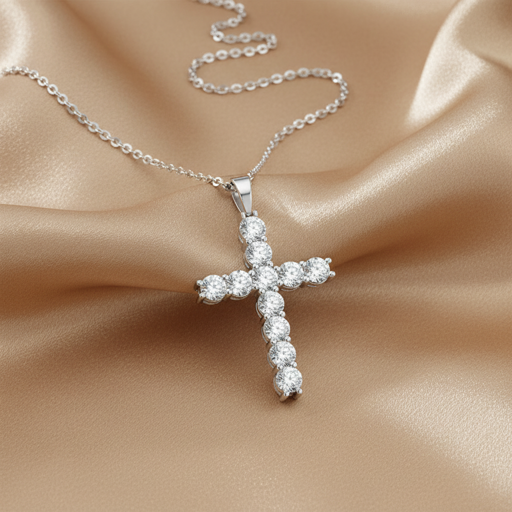 Faith Moissanite Cross Pendant Necklace | S925 Sterling Silver
