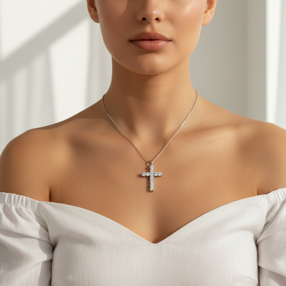 Faith Moissanite Cross Pendant Necklace | S925 Sterling Silver