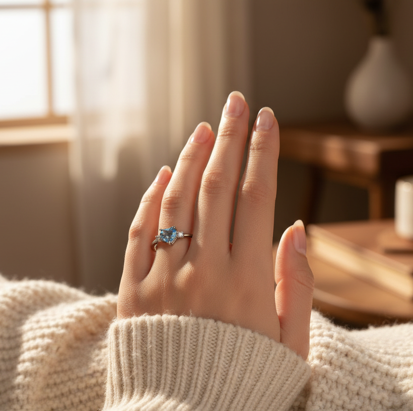 Blue Topaz Heart Cut Ring | S925 Sterling Silver