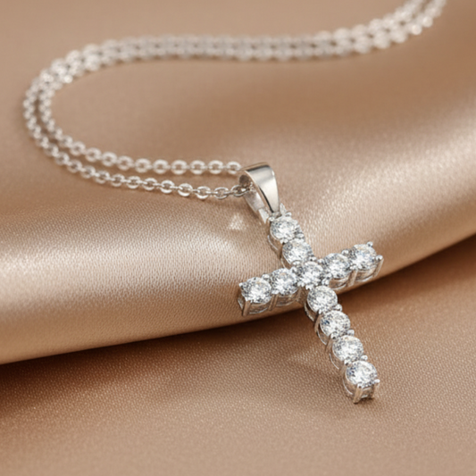 Faith Moissanite Cross Pendant Necklace | S925 Sterling Silver