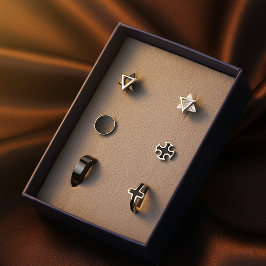 6-Piece Earring Set B - Dark Brown Silk