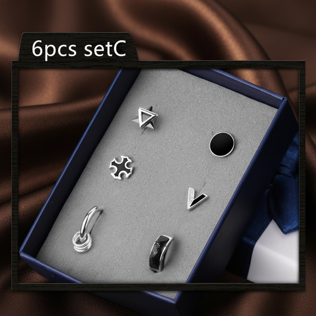 6-Piece Earring Set C - Dark Brown Silk