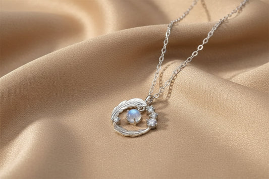 Feather Moonstone Necklace | S925 Sterling Silver