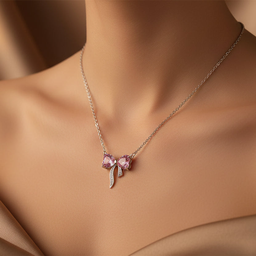 Collier nœud papillon en zircon | Chaîne de clavicule en argent sterling S925