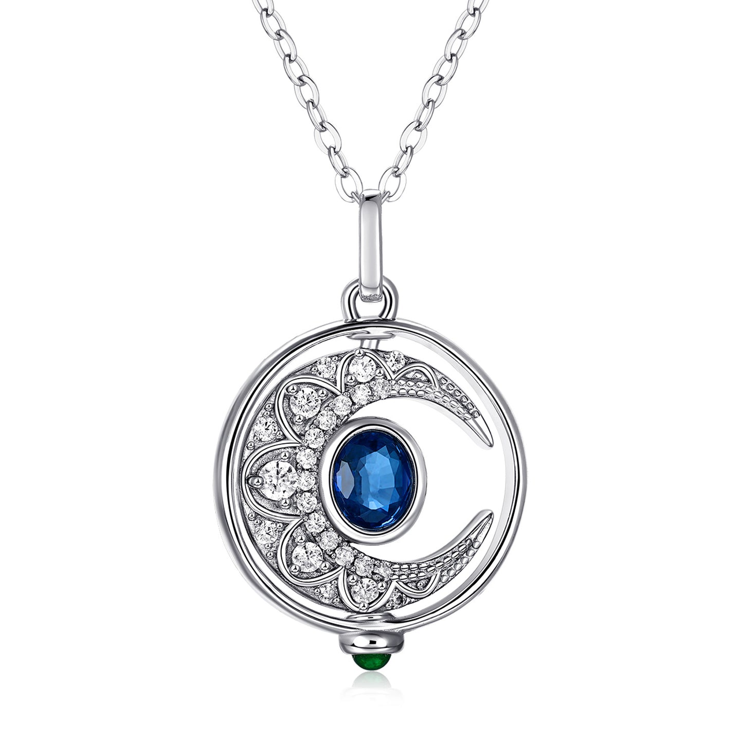 Collier Saphir Naturel Incrusté Femme Design Original Peut Faire Pivoter La Lune I Argent S925