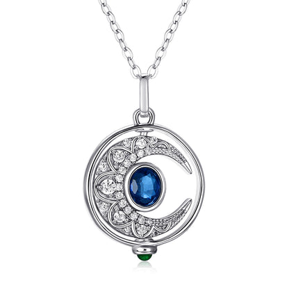 Collier Saphir Naturel Incrusté Femme Design Original Peut Faire Pivoter La Lune I Argent S925