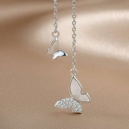 Butterfly Lariat Necklace | Mother-of-Pearl & Pavé | S925 Silver