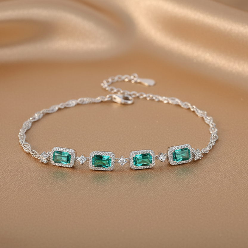Bracelet en émeraude | Argent sterling S925