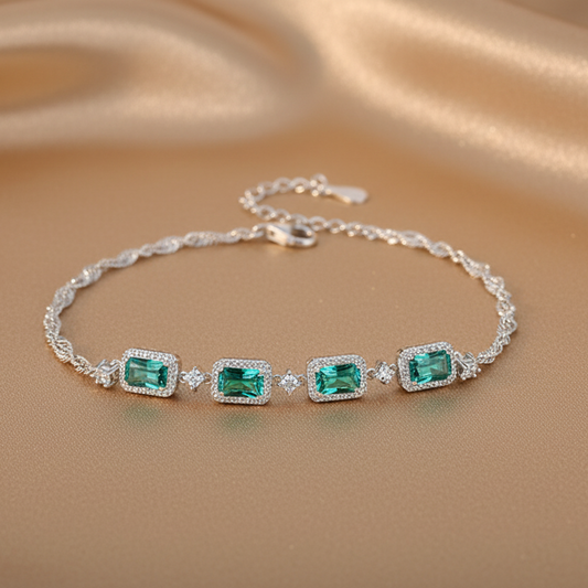 Emerald Gemstone Bracelet | S925 Sterling Silver