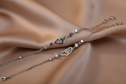 Zircon Dual Heart Bracelet | S925 Sterling Silver
