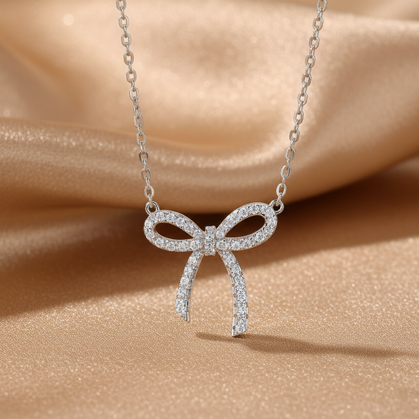 Moissanite Bow Pendant Necklace II | S925 Sterling Silver