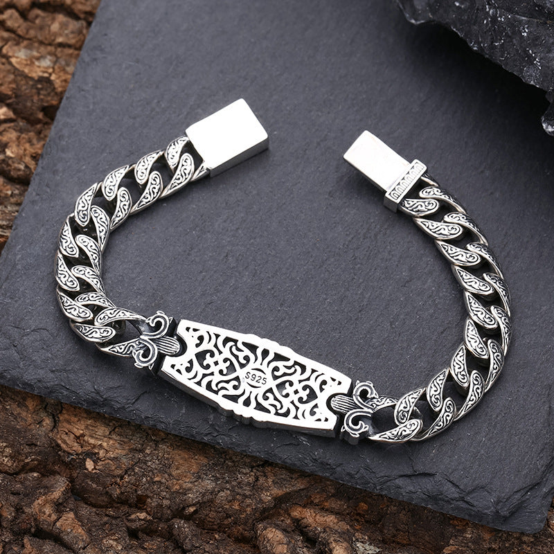 Tang Grass Pattern Bracelet | S925 Sterling Silver Men's