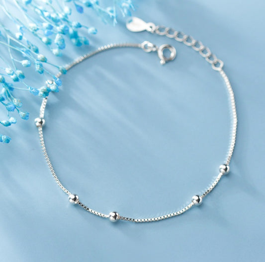 Minimalist Silver Beed Bracelet | S925 Sterling Silver