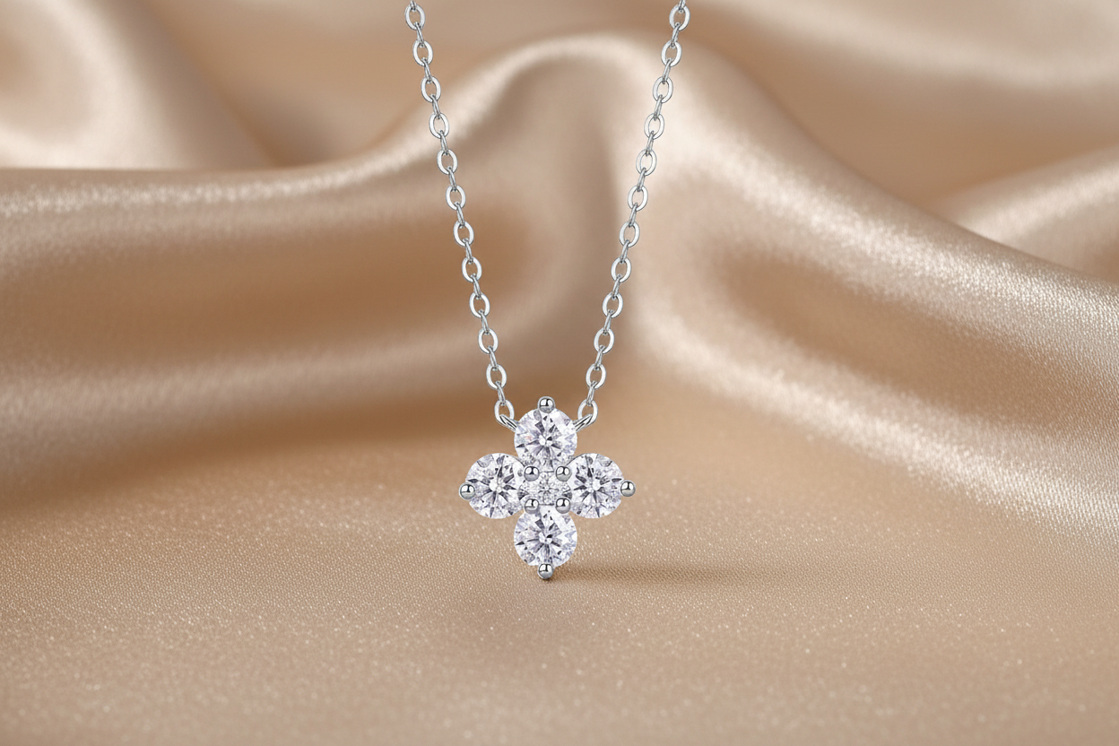 Lucky Four-Leaf Clover Moissanite Pendant Necklace | S925 Silver Platinum-plated