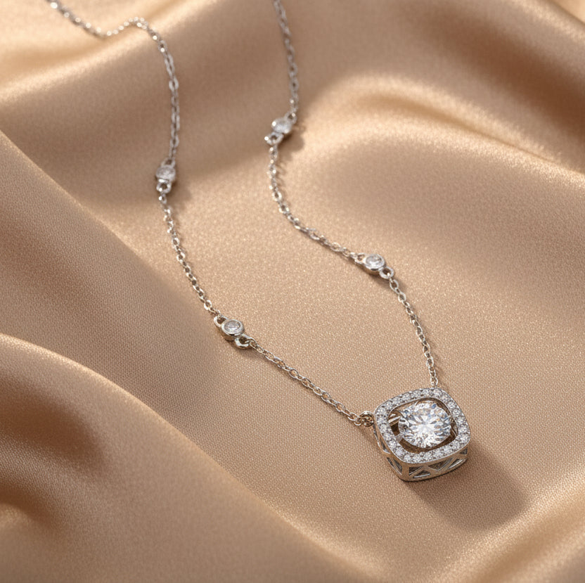 Pendentif en moissanite douce | Argent S925 plaqué platine