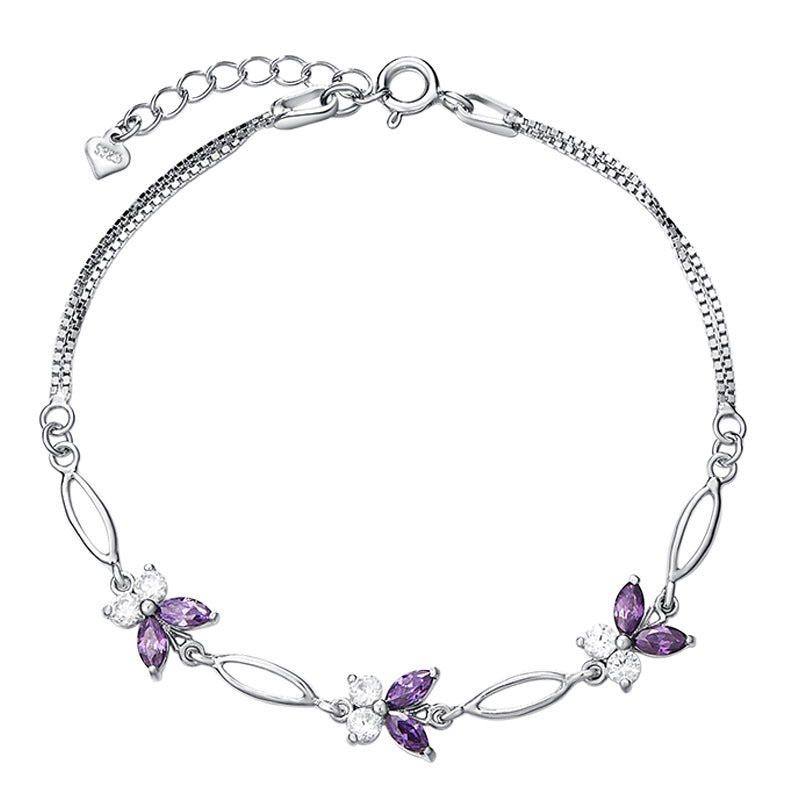 Butterfly Amethyst Bracelet | S925 Sterling Silver