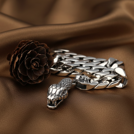 Snake Head Clasp Chain Bracelet | S925 Sterling Silver