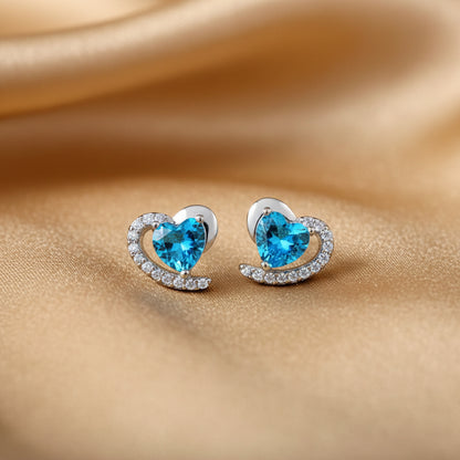 Blue Heart Stud Earrings | S925 Sterling Silver