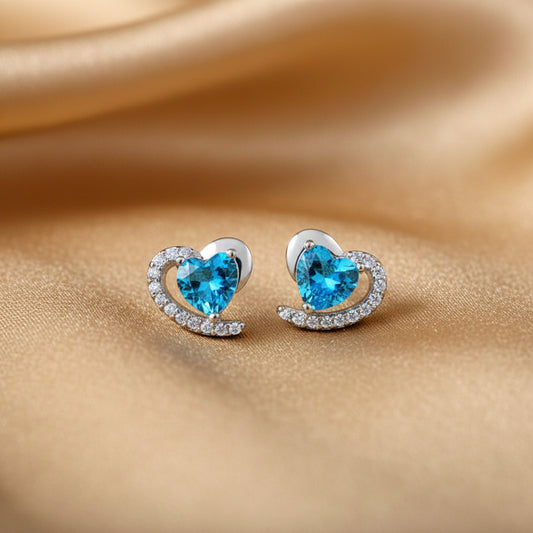 Blue Heart Stud Earrings | S925 Sterling Silver