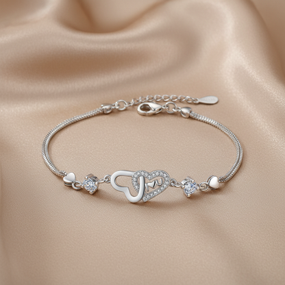Zircon Dual Heart Bracelet | S925 Sterling Silver