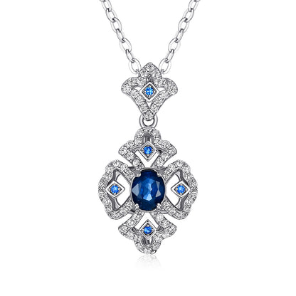 Natural Sapphire Pendant Necklace | S925 Sterling Silver