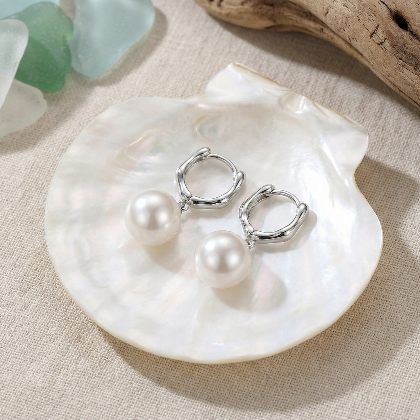 Pearl Drop Hoop Earrings | S925 Sterling Silver Pearl Drop