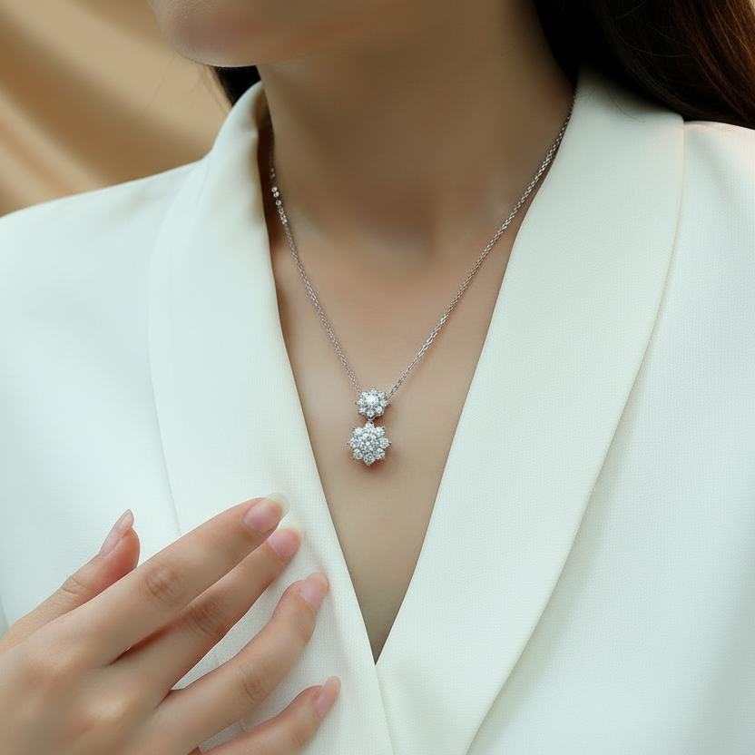 Sunshine Flower Moissanite Pendant Necklace | S925 Silver Platinum-plated