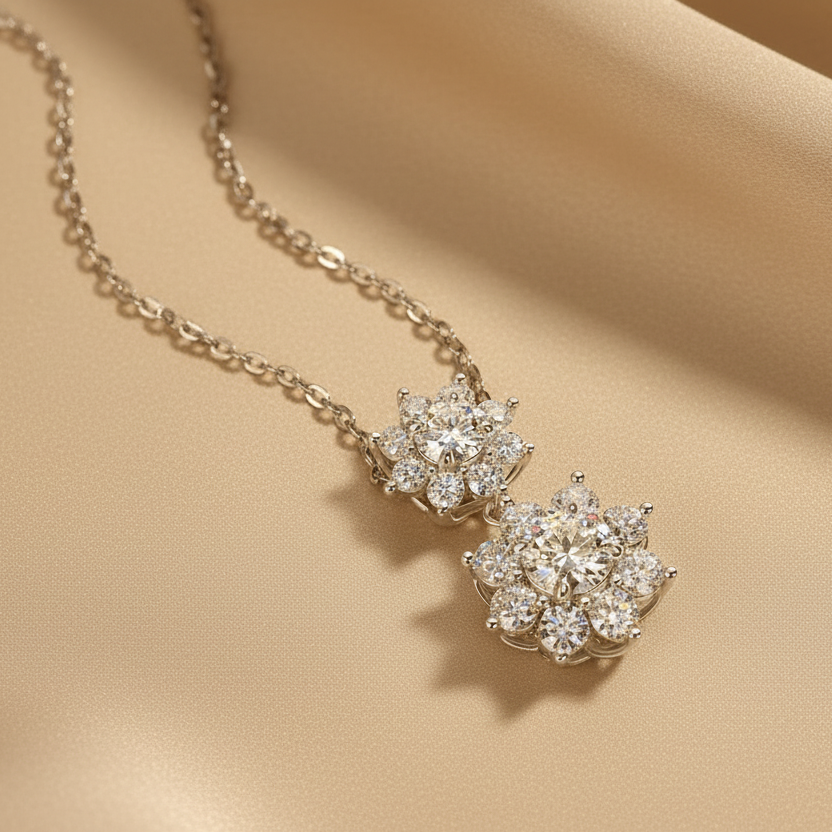 Sunshine Flower Moissanite Pendant Necklace | S925 Silver Platinum-plated