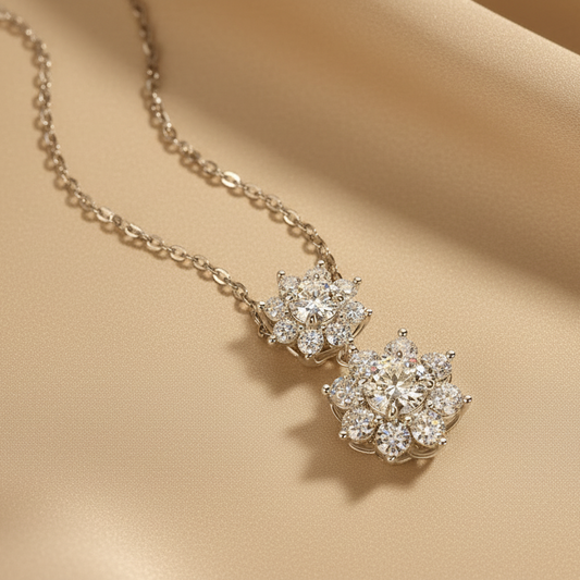 Sunshine Flower Moissanite Pendant Necklace | S925 Silver Platinum-plated
