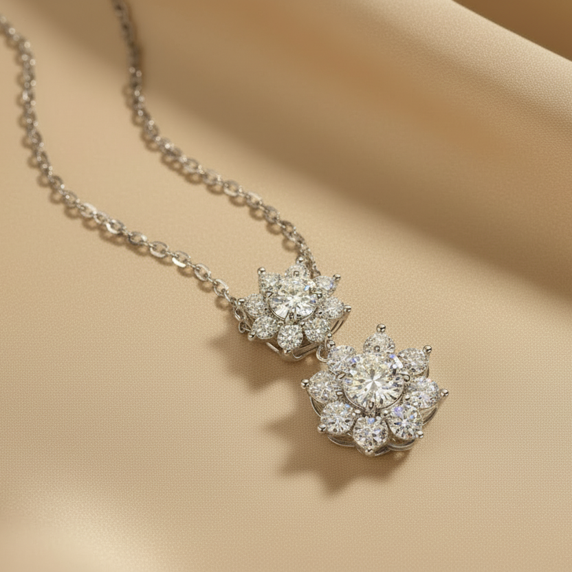Sunshine Flower Moissanite Pendant Necklace | S925 Silver Platinum-plated