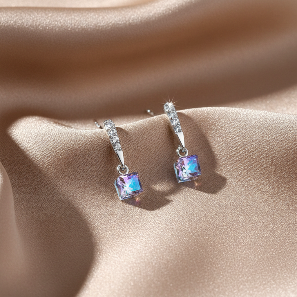 Aurora Crystal Earrings - Flat Lay