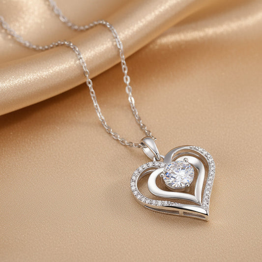 Dual Heart Moissanite Pendant Necklace | S925 Silver Platinum-plated