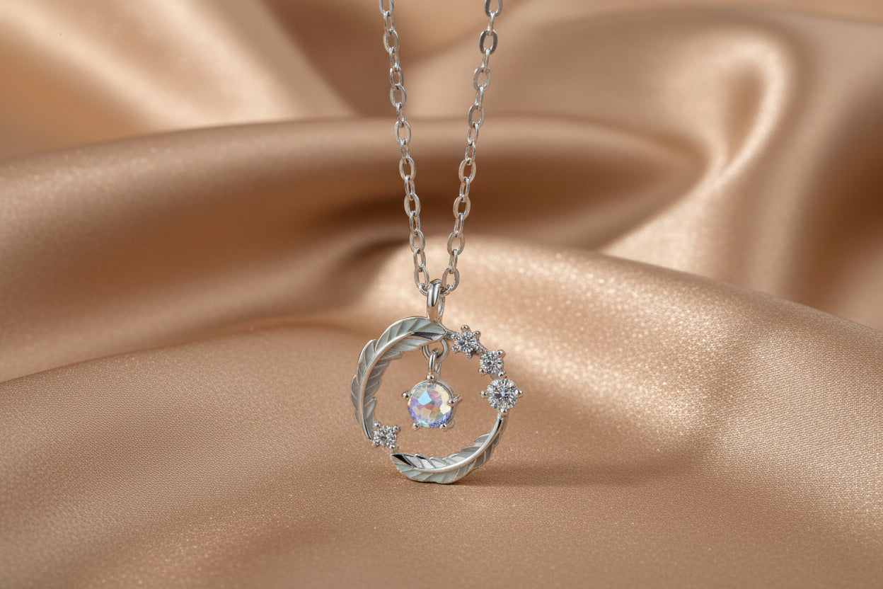 Feather Moonstone Necklace | S925 Sterling Silver