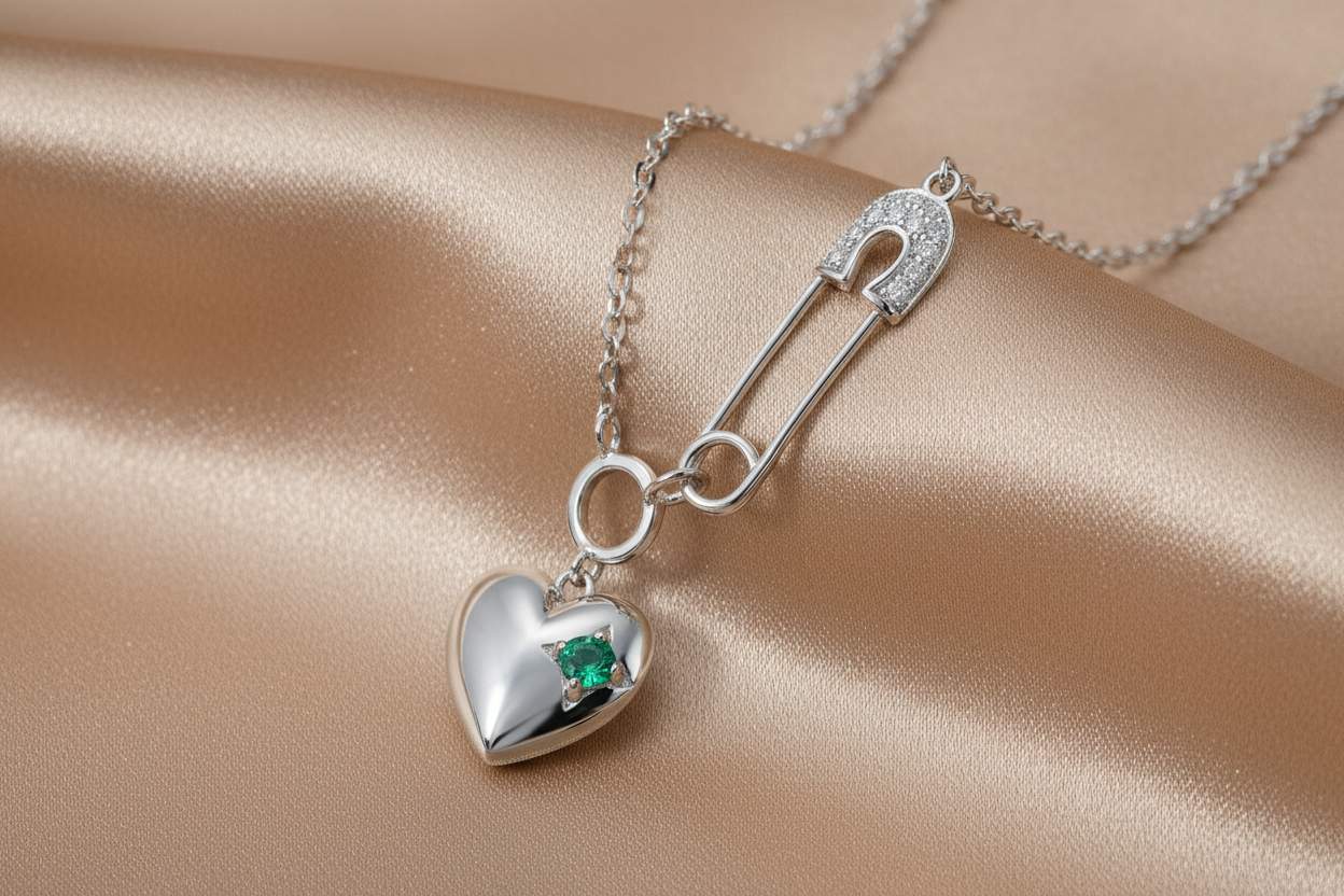 Emerald Heart Pendant Necklace | S925 Sterling Silver