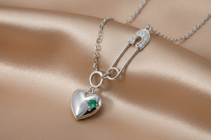 Emerald Heart Pendant Necklace | S925 Sterling Silver