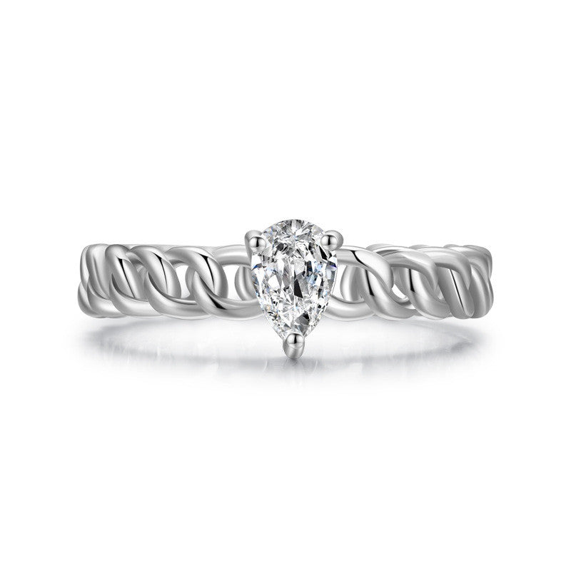 Twisted Band Ring | Pear Diamond | S925 Sterling Silver