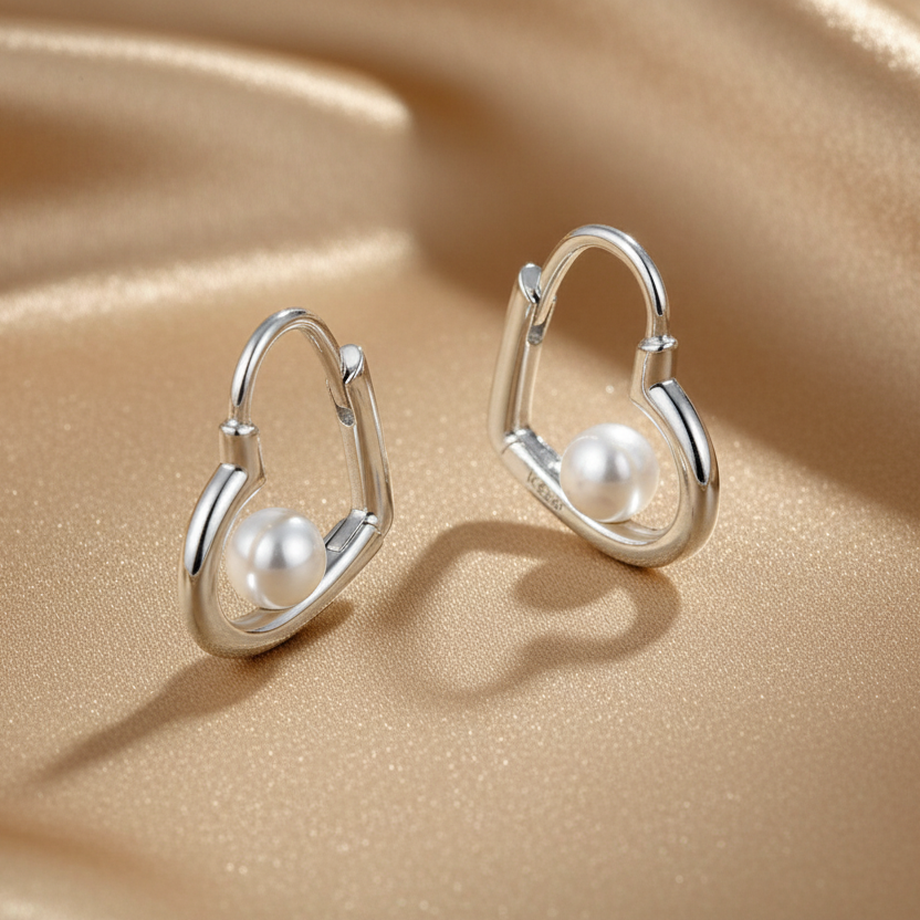 Cherished Pearl Heart Drop Earrings | S925 Sterling Silver