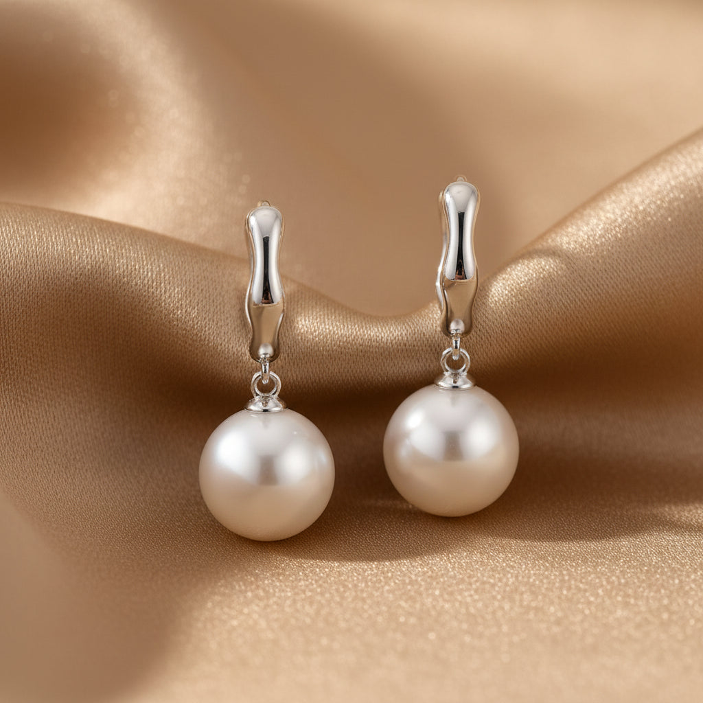 Pearl Drop Hoop Earrings | S925 Sterling Silver Pearl Drop