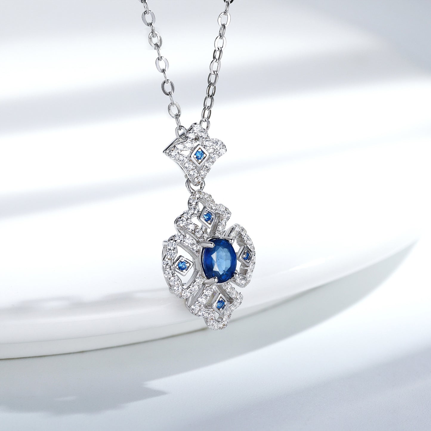 Natural Sapphire Pendant Necklace | S925 Sterling Silver