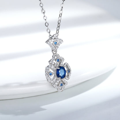 Natural Sapphire Pendant Necklace | S925 Sterling Silver