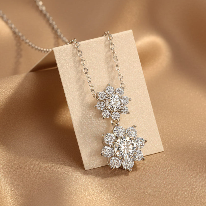 Sunshine Flower Moissanite Pendant Necklace | S925 Silver Platinum-plated