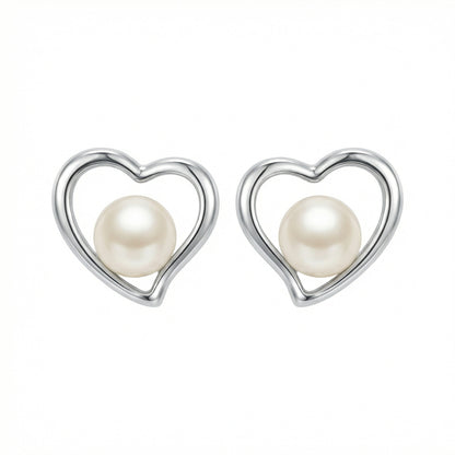 Heart Pearl Stud Earrings | S925 Sterling Silver