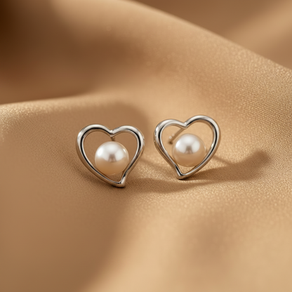 Heart Pearl Stud Earrings | S925 Sterling Silver