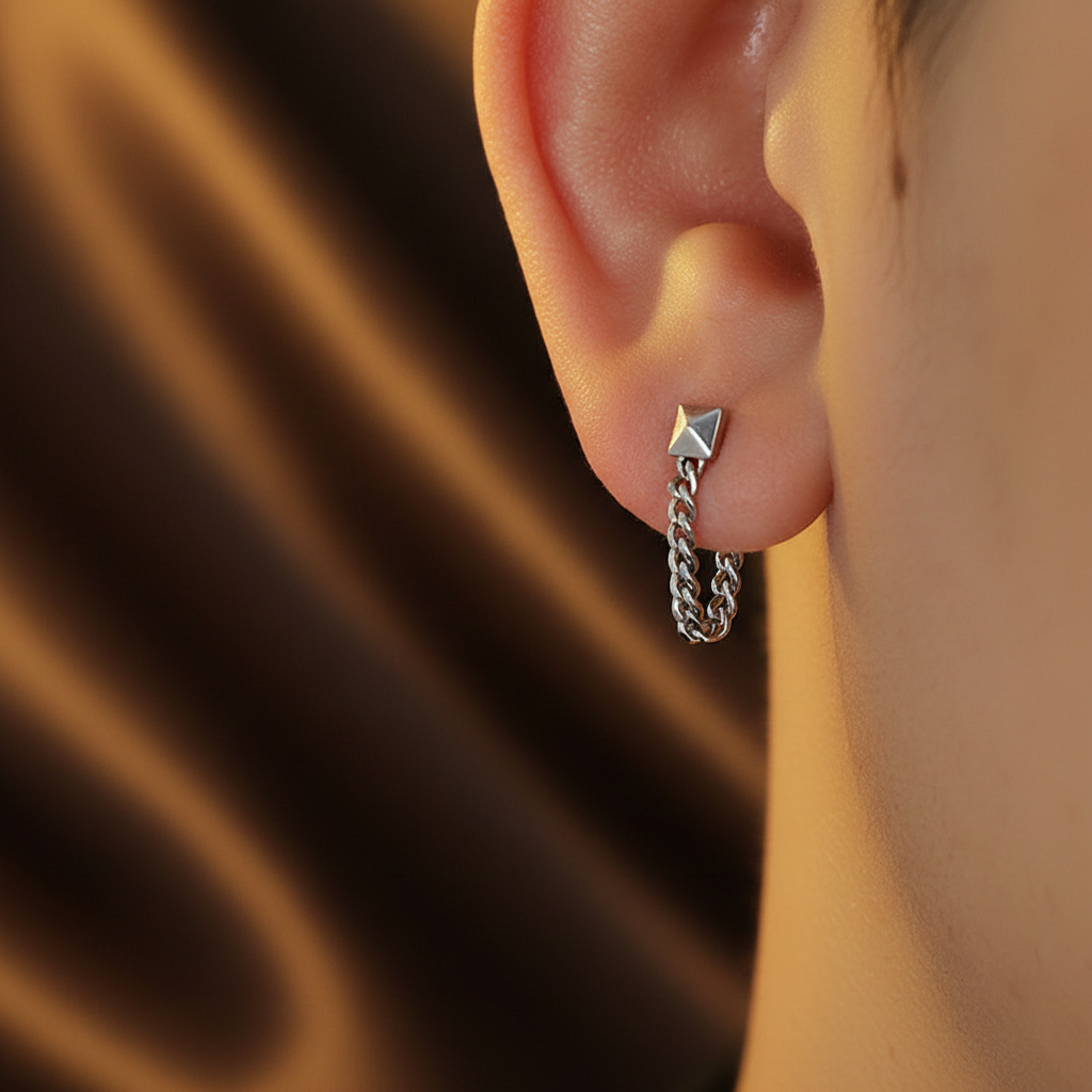 Chain Drop Earring Lifestyle - Dark Brown Silk