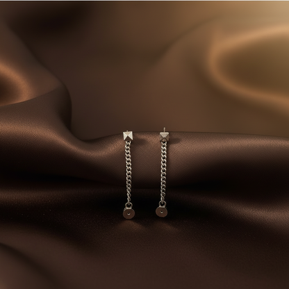 Chain Drop Earrings Long - Dark Brown Silk