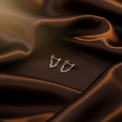 Chain Drop Earrings Short - Dark Brown Silk