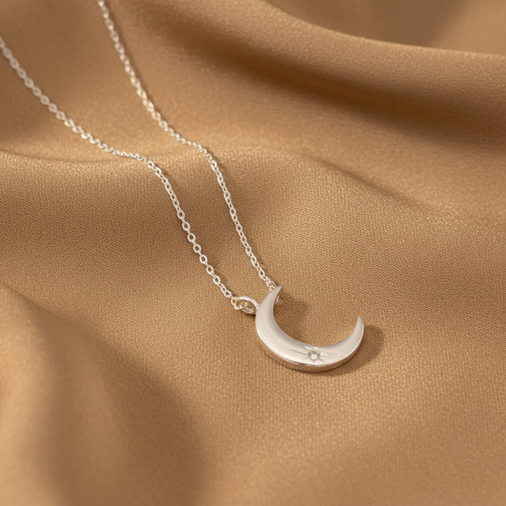 Crescent Moon Necklace on Silk