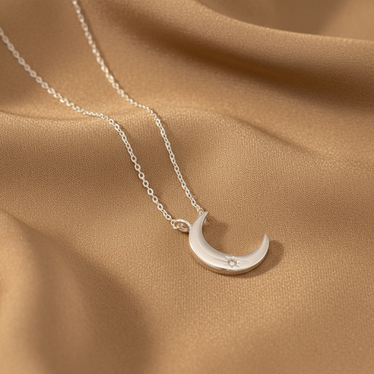 Crescent Moon Necklace on Silk